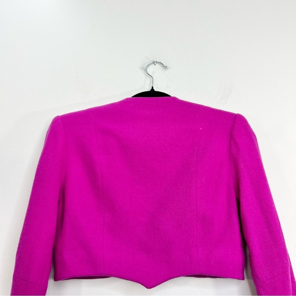 Vintage magenta pink 100% pure wool fitted cropped blazer bolero jacket 6 - Picture 6 of 14